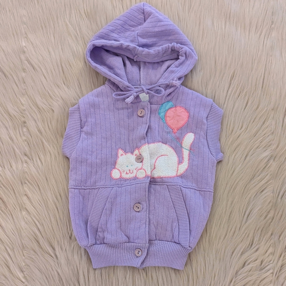 Vintage purple button down hooded vest with cat and hood size 2T
